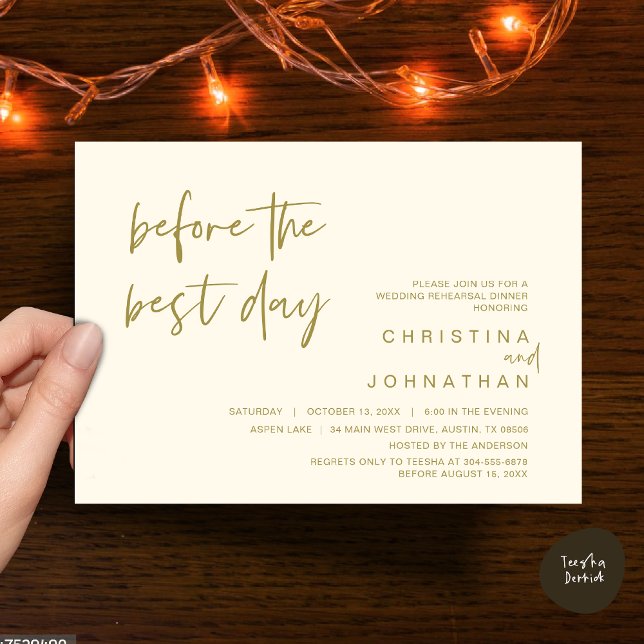 Wedding Rehearsal Dinner, Before the Best Day Invitation (Wedding Rehearsal Dinner, Lunch, Brunch, Before the Best Day Invitation Card, PDF, Yellow Gold)