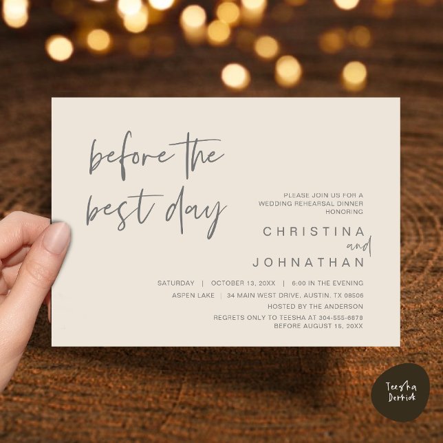 Wedding Rehearsal Dinner, Before the Best Day Invitation (Wedding Rehearsal Dinner, Lunch, Brunch, Before the Best Day Invitation Card, PDF, Cream Grey)