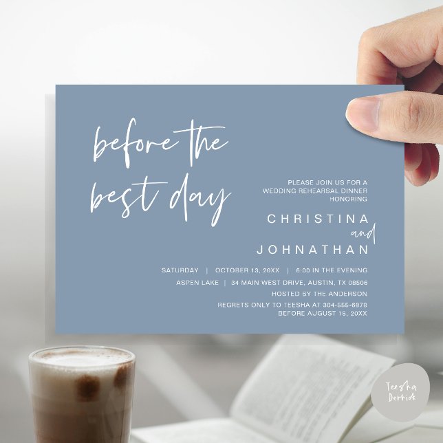 Wedding Rehearsal Dinner, Before the Best Day Invitation (Wedding Rehearsal Dinner, Lunch, Brunch, Before the Best Day Invitation Card, PDF, Dusty Blue)