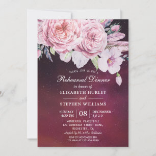 Wedding Rehearsal Dinner Boho Floral Purple Lights Invitation