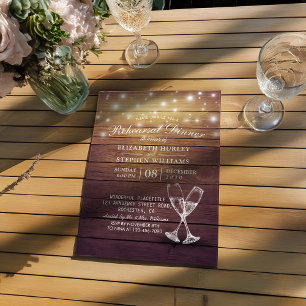 Wedding Rehearsal Dinner Champagne Glasses Wood Invitation