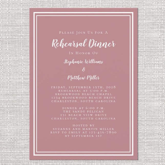 Wedding Rehearsal Dinner Dusty Rose Modern Simple Invitation (Creator Uploaded)