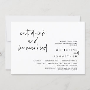 Wedding Rehearsal Dinner, Eat Drink and be married Invitation
