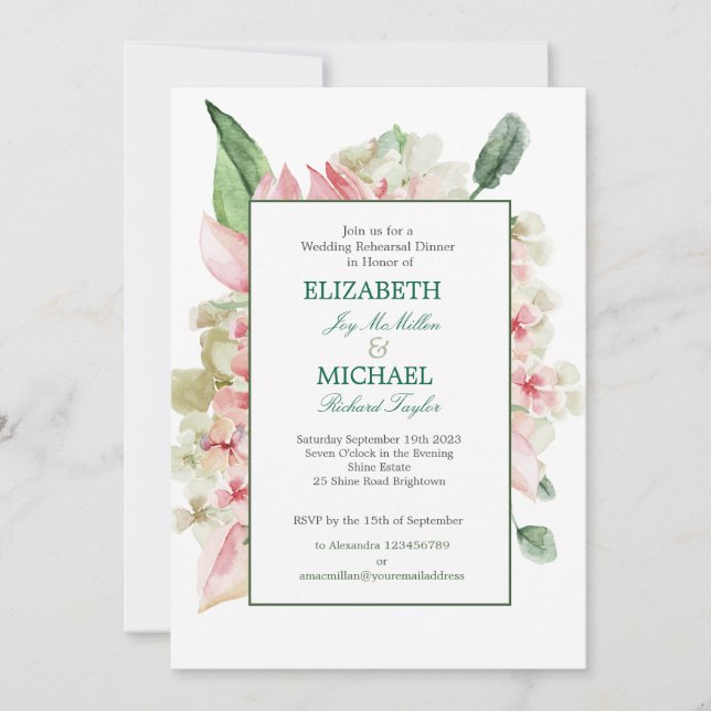Wedding Rehearsal Dinner Elegant Floral Chic Invitation (Front)