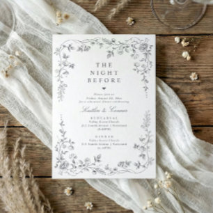 Wedding Rehearsal Dinner Grey Vintage Floral Toile Invitation