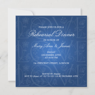 Wedding Rehearsal Dinner Love Flourish Blue Invitation