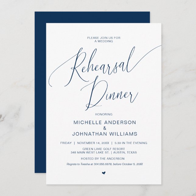 Wedding Rehearsal Dinner, Minimalist modern Invitation (Front/Back)