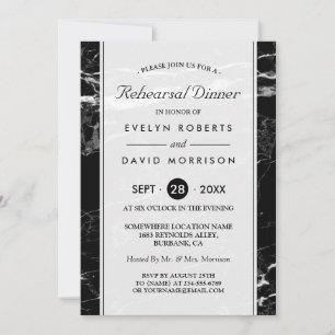 Wedding Rehearsal Dinner Modern Black White Marble Invitation