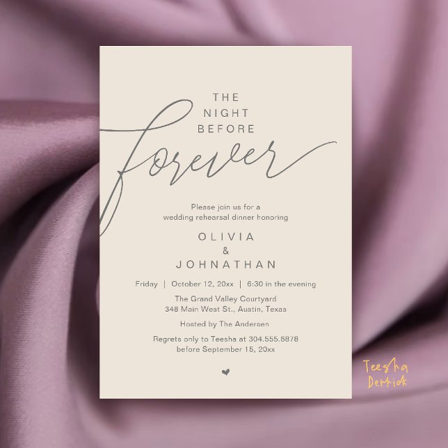 Wedding Rehearsal Dinner, Modern Elegant Script Invitation (Wedding Rehearsal Dinner, Modern Elegant Script Invitation Card in Cream and Grey)