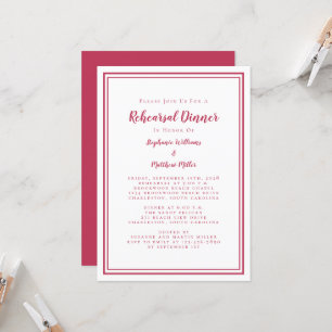 Wedding Rehearsal Dinner Modern Simple Magenta Red Invitation