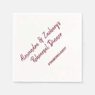 Wedding Rehearsal Dinner Napkins Hashtag Deep Red