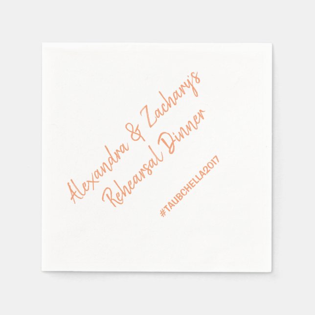 Wedding Rehearsal Dinner Napkins Hashtag Peach (Front)