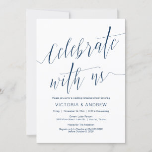 Wedding Rehearsal Dinner, Navy Blue Calligraphy Invitation