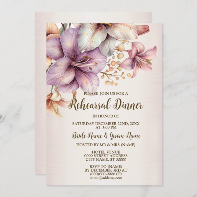 Wedding Rehearsal Dinner Party Boho Pink Invitation (Front/Back)