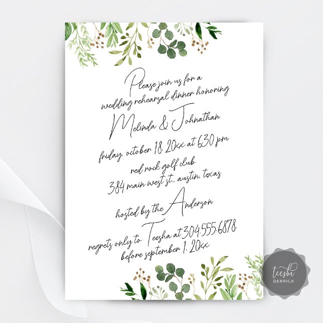 Wedding Rehearsal Dinner party, Modern Greenery Invitation (Wedding Rehearsal Dinner party, Modern Greenery Invitation Card, Digital Download)