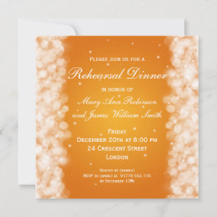 Wedding Rehearsal Dinner Party Sparkle Orange Invitation
