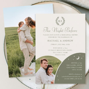 Wedding Rehearsal Dinner Photo Monogram Sage Green Invitation