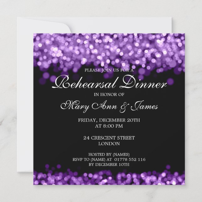 Wedding Rehearsal Dinner Purple Lights Invitation (Front)