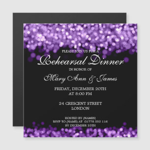 Wedding Rehearsal Dinner Purple Lights Magnetic Invitation