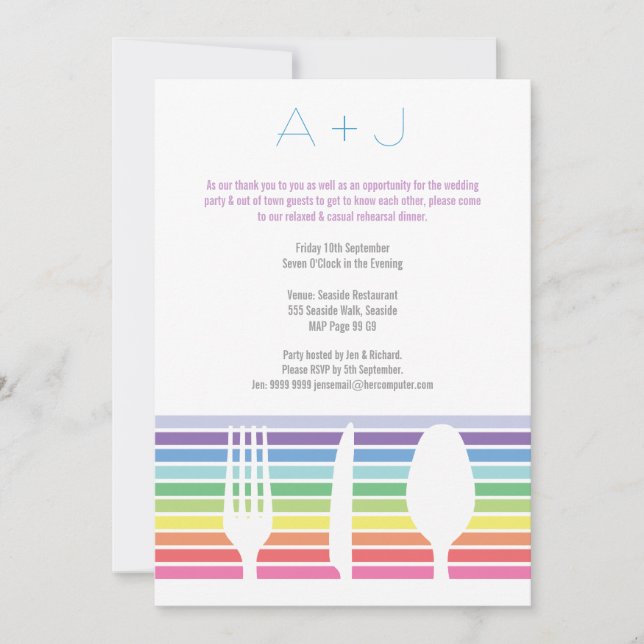Wedding Rehearsal Dinner Rainbow Cutlery Invite (Front)