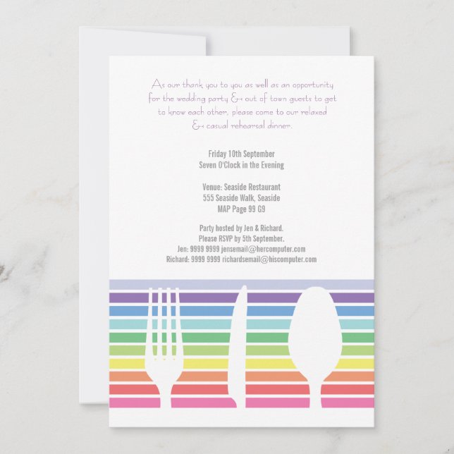 Wedding Rehearsal Dinner Rainbow Cutlery Invite (Front)