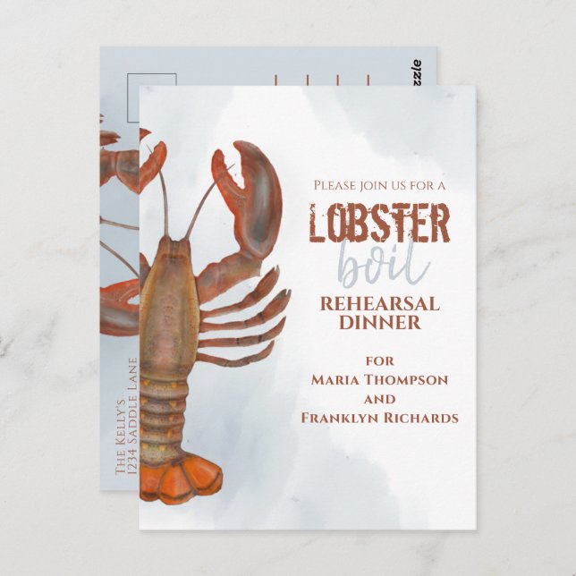 Wedding Rehearsal Dinner Simple Lobster Boil Postcard (Front/Back)