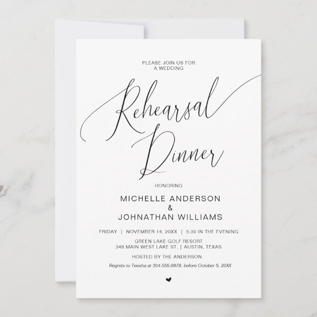 Wedding Rehearsal Dinner, Simple Modern Black Invi Invitation (Front)