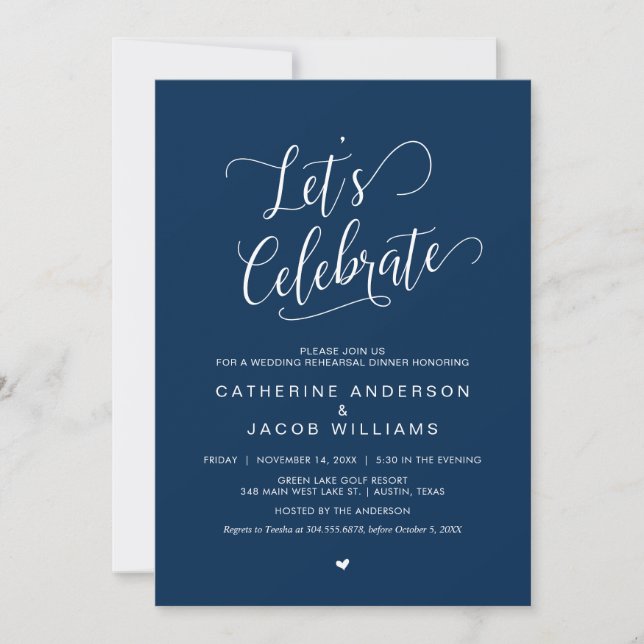 Wedding Rehearsal Dinner, Simple Navy Blue Script  Invitation (Front)