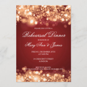 Wedding Rehearsal Dinner Sparkling Lights Gold Invitation