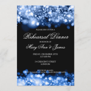 Wedding Rehearsal Dinner Sparkling Lights Sapphire Invitation