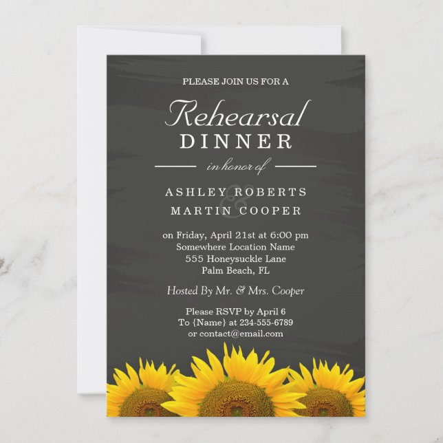 Wedding Rehearsal Dinner Sunflowers Chalkboard Invitation (Front)