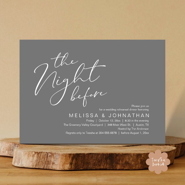 Wedding Rehearsal Dinner The Night Before  Invitation (The Night Before Romantic Modern Wedding Rehearsal Dinner Aesthetic Invites PDF Classy Dark Grey)