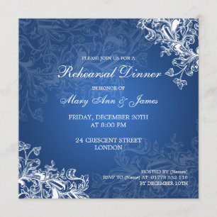 Wedding Rehearsal Dinner Vintage Swirls Blue Invitation