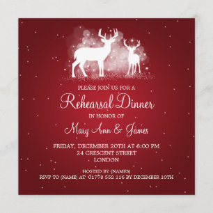 Wedding Rehearsal Dinner Winter Deer Sparkle Red Invitation