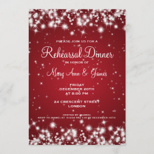 Wedding Rehearsal Dinner Winter Sparkle Red Invitation