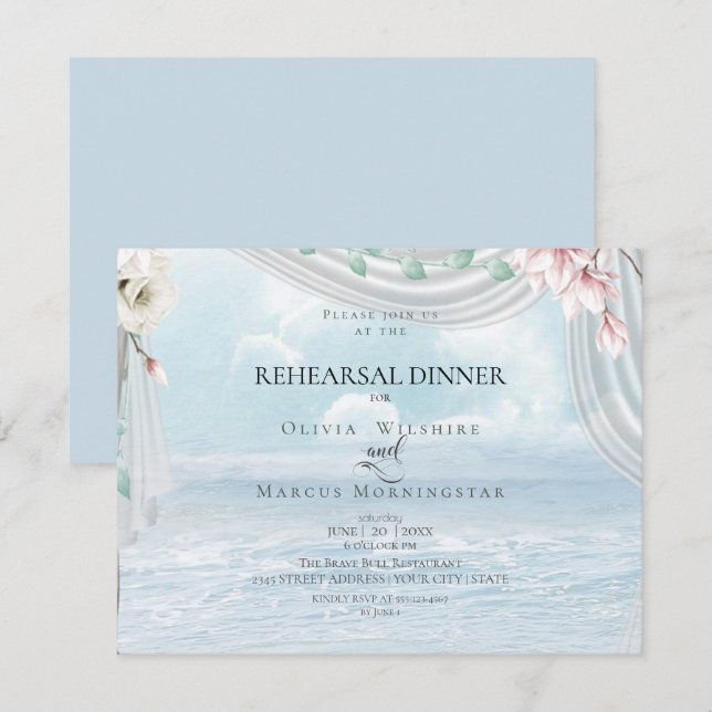Wedding Rehearsal | Elegant Beach Driftwood Tulle Invitation (Front/Back)