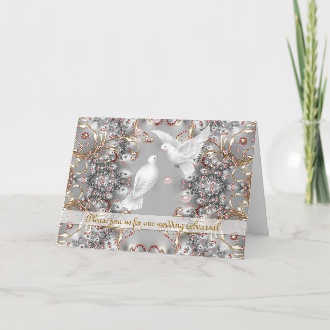 Wedding Rehearsal Invitation Doves Scroll (Front)