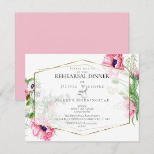 WEDDING REHEARSAL Pink Watercolor Poppies Floral Invitation