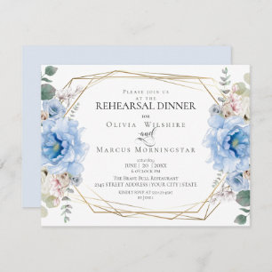 Wedding Rehearsal   Watercolor Sky Blue Peonies Invitation