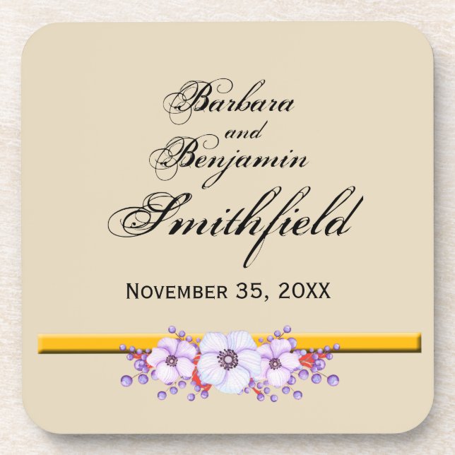 Wedding Remembrance Floral coaster personalise (Front)