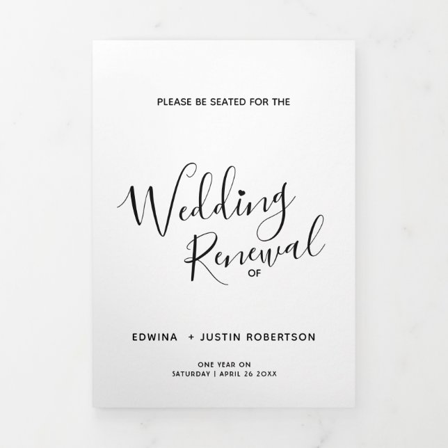 Wedding renewal ceremony black and white program Tri-Fold programme (Cover)