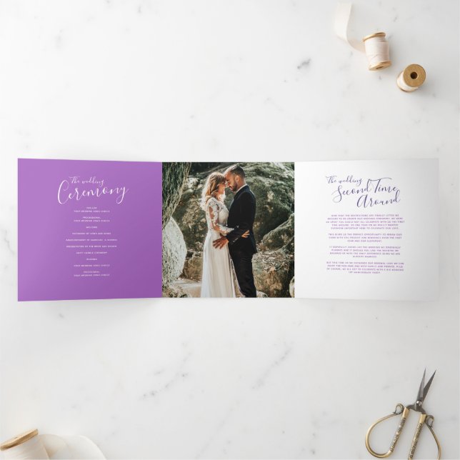 Wedding renewal ceremony program purple program Tri-Fold programme (Inside)