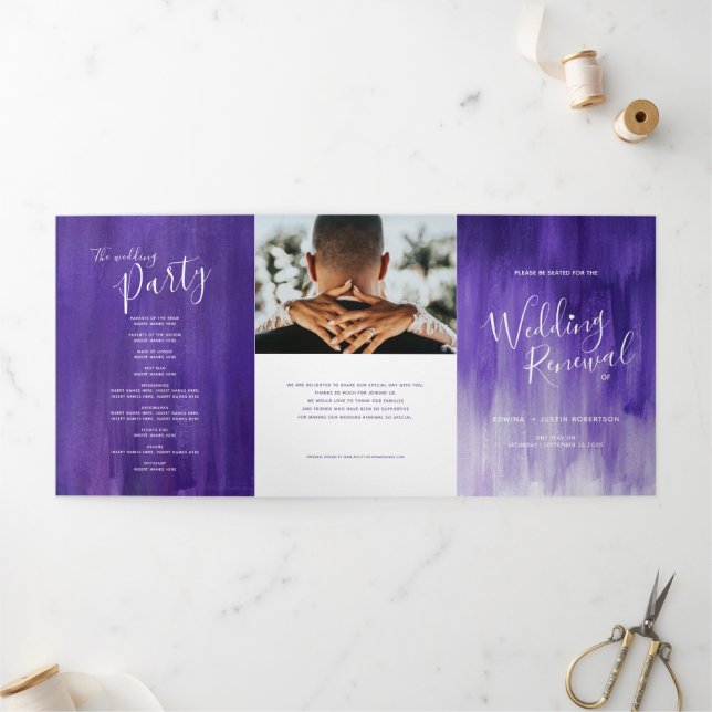 Wedding renewal ceremony purple abstract art Tri-F Tri-Fold Programme (Outside)