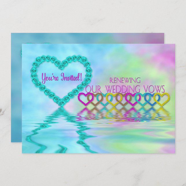 Wedding Renewal of Vows Invitation  - Roses/Hearts (Front/Back)
