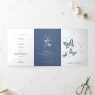 Wedding renewal program blue coral butterflies Tri-Fold programme