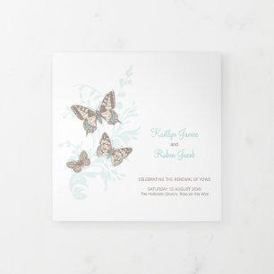 Wedding renewal square program aqua butterflies Tri-Fold programme