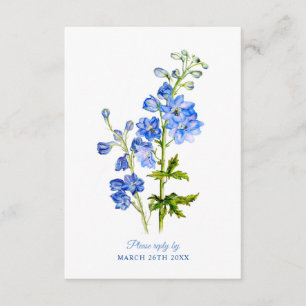 Wedding reply blue delphinium flowers enclosure card