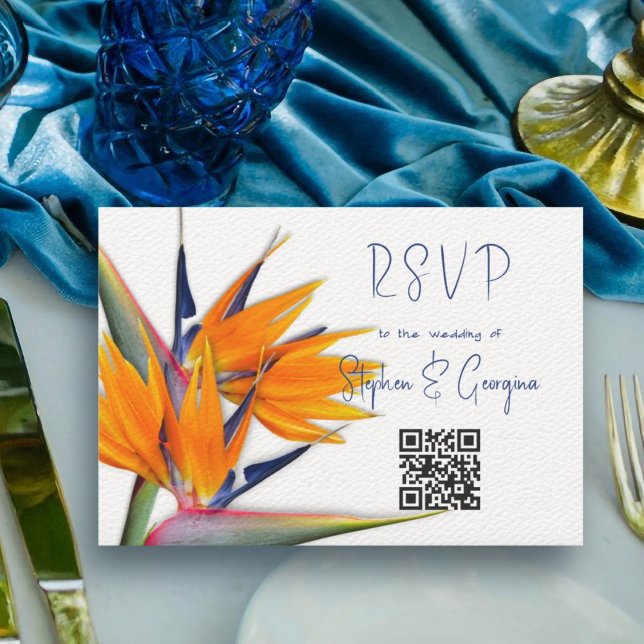 Wedding Reply QR Code Bird of Paradise Cards (Creator Uploaded)