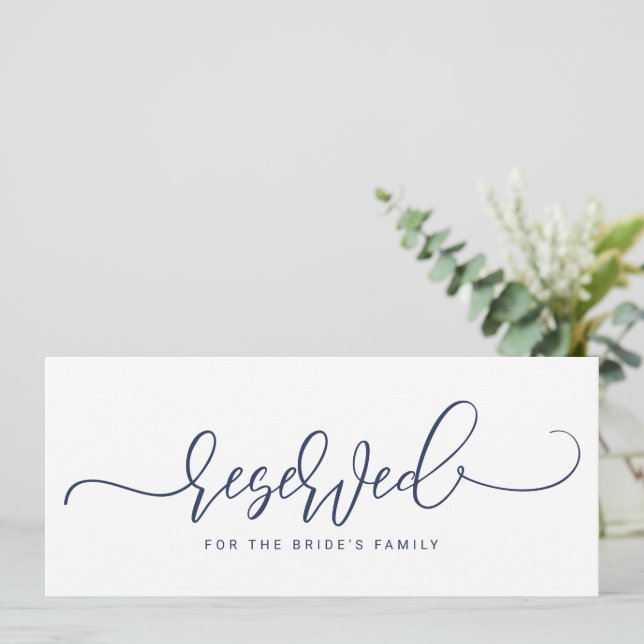 Wedding Reserved Sign Bouncy Script Navy Blue Invitation (Standing Front)