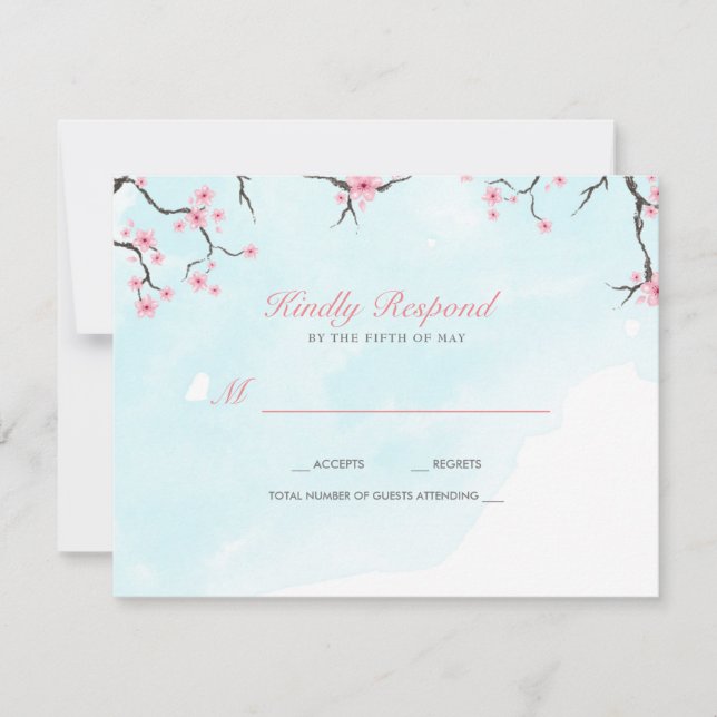 Wedding Response Card | Watercolor Cherry Blossoms (Front)